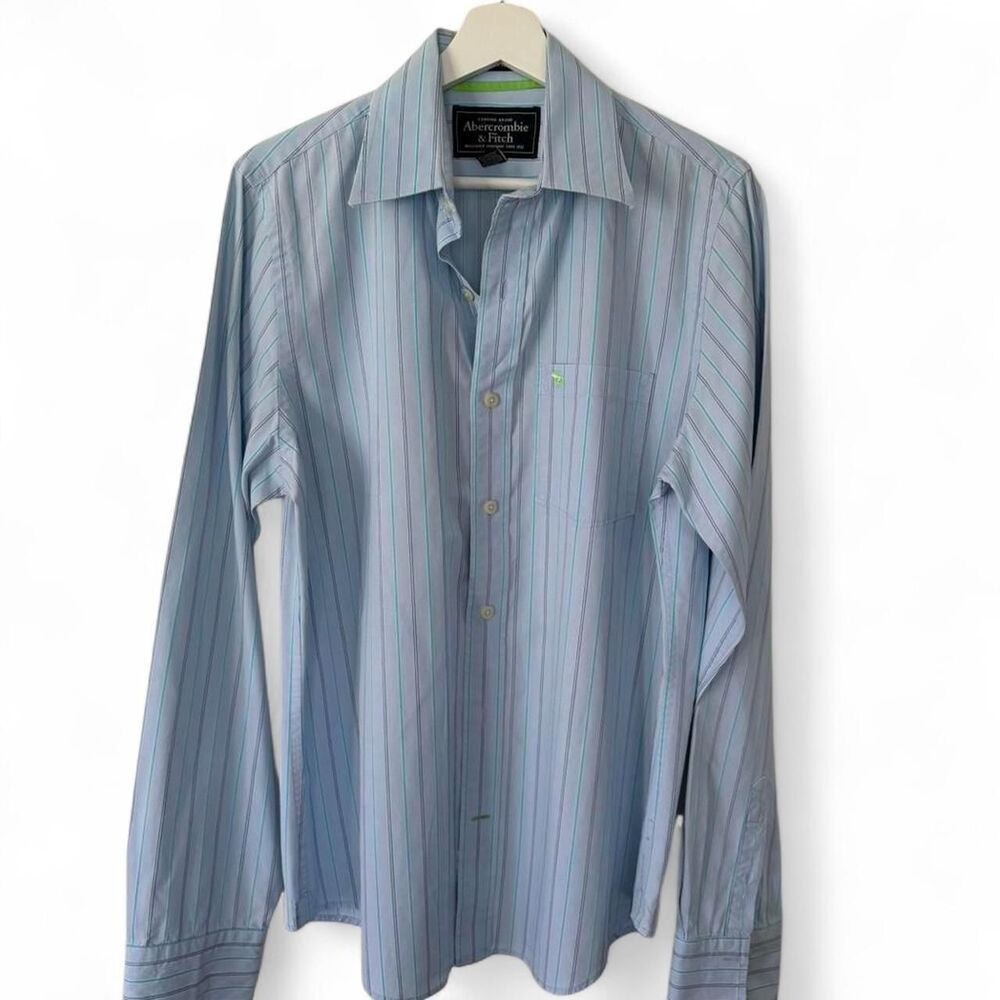 Abercrombie & Fitch Mens Blue White Striped Long Sleeve Button Up Shirt L